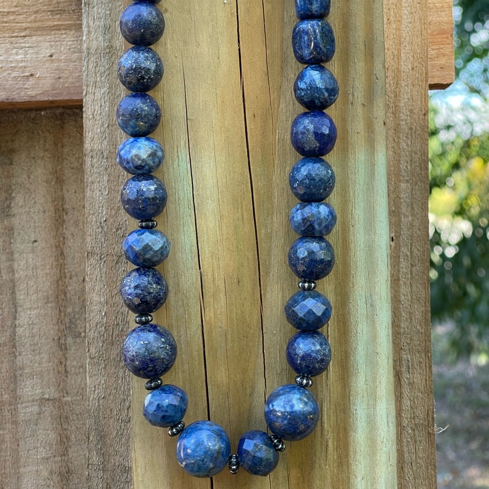 Large Round,Blue Lapis lazuli stone beaded Necklace